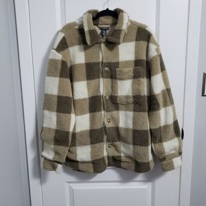 H&M Brown Checkered Faux Sherpa Jacket Shacket
